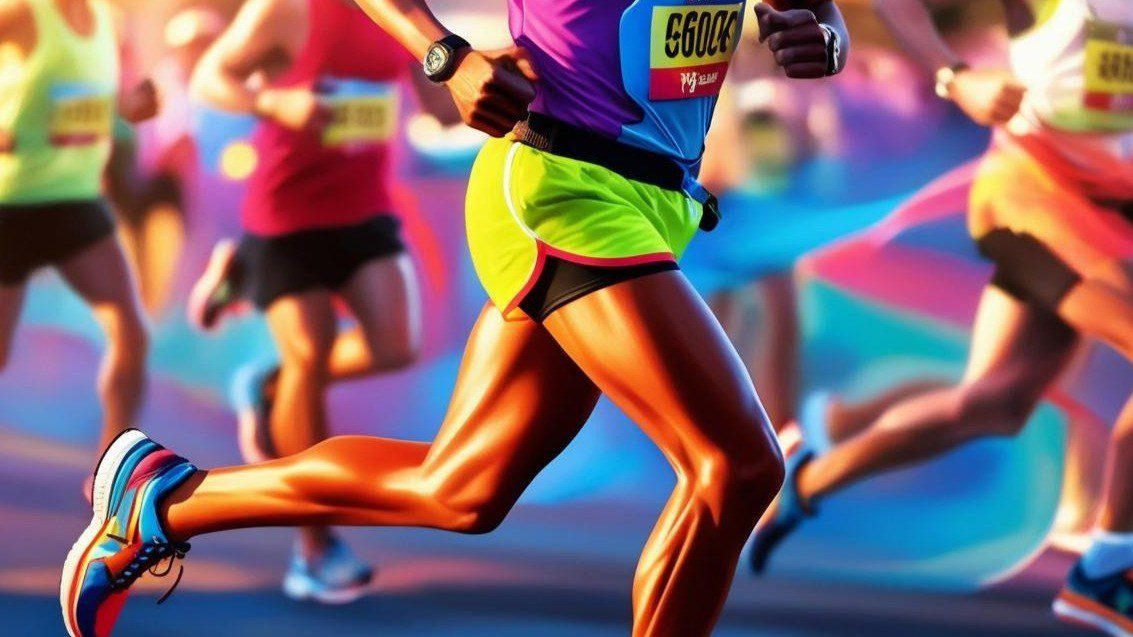 Close-up of a runner's muscular legs in motion during a race.